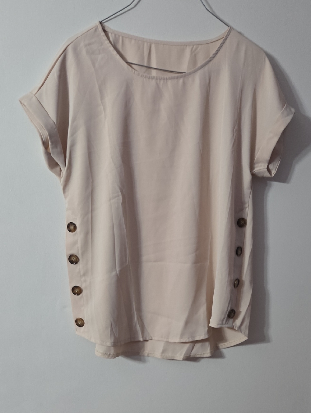 SHEIN Cream Short Sleeve Blouse with Side Button Detail